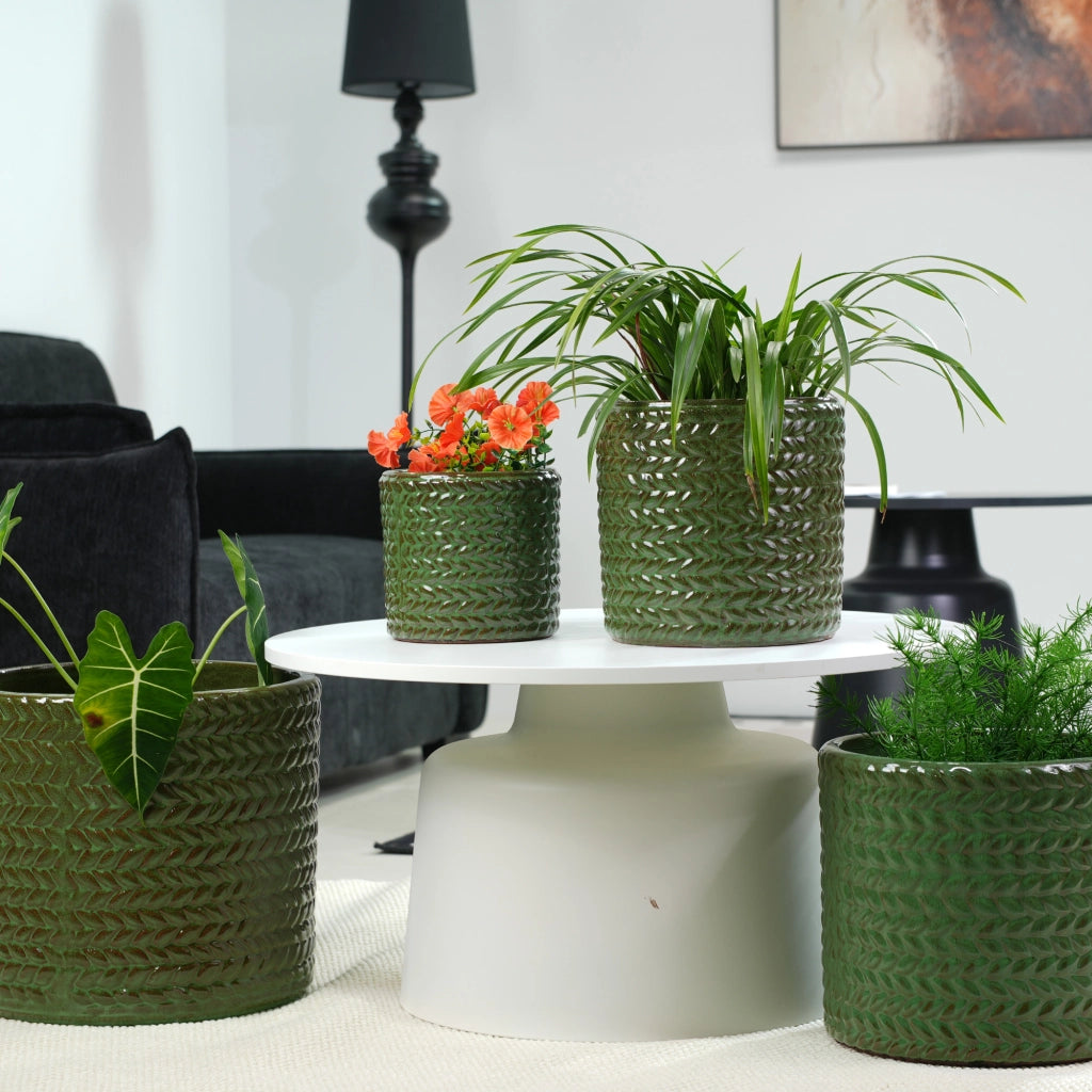 VASI Set da 4 pezzi Ø37/31/24,5/17,5 cm Ceramica Verde Oliva
