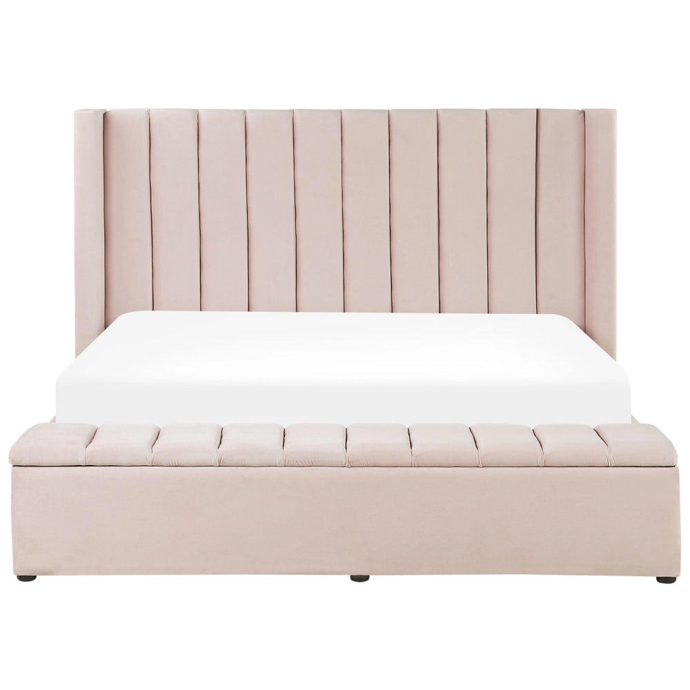 Letto matrimoniale ad acqua in velluto rosa pastello con cassapanca 180 x 200 cm moderno glam morbido materasso camera da letto