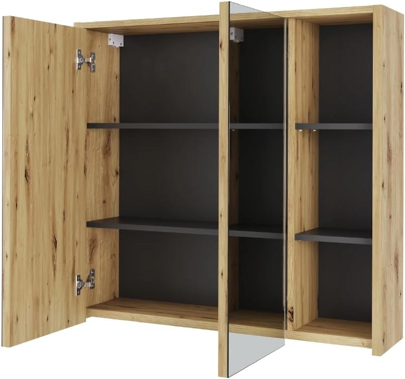 Specchio contenitore bagno Viola, Artigiano/grigio, 80 x 75 cm con ripiani aperti