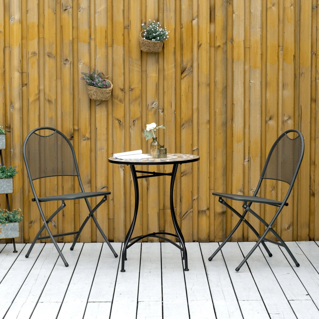 Tavolo da Giardino Rotondo in Metallo e Mosaico per Esterno e Interno, §¶60x71cm, Nero