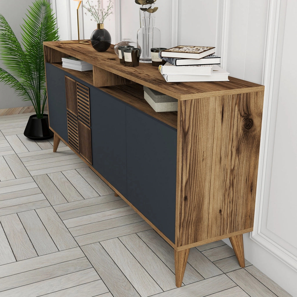 Buffet in legno "Milano" - 180 x 35 x 78 cm - Noyer Antracite