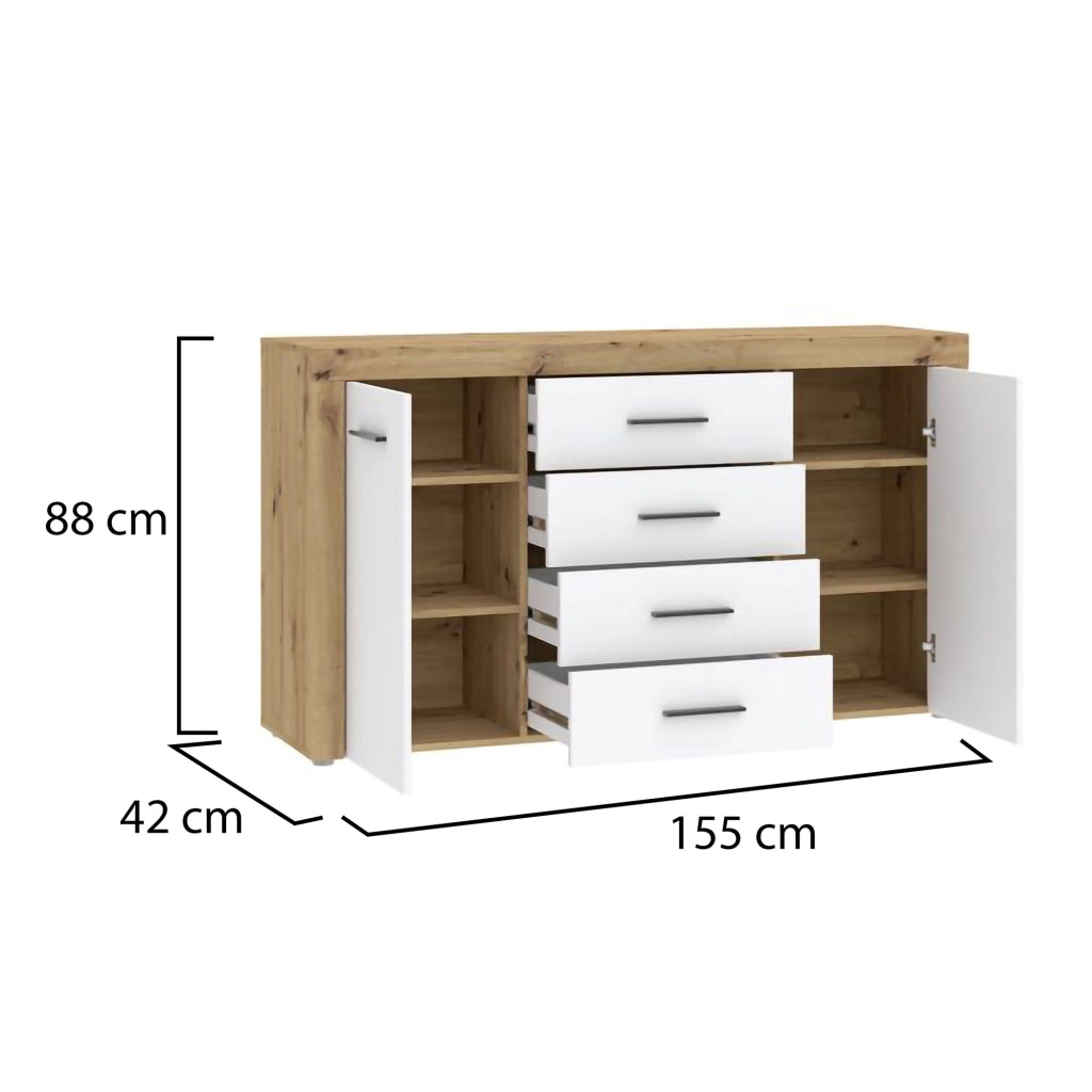 Madia Lemaseti, Credenza 4 Cassetti, 155x42x88h cm Marrone Rovere