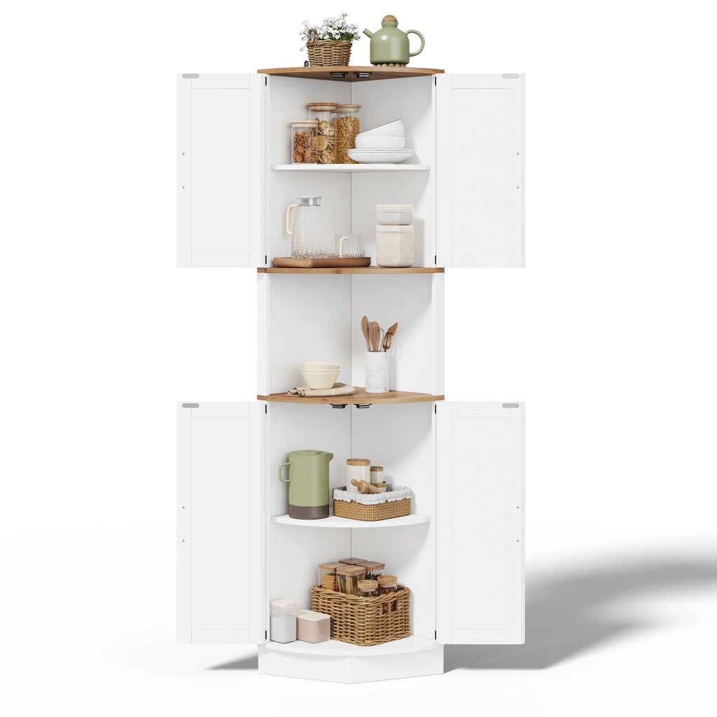 Mobile angolare salvaspazio 39,5 x 39,5 x 180 cm, bianco effetto legno, stile vintage, 5 vani contenitore