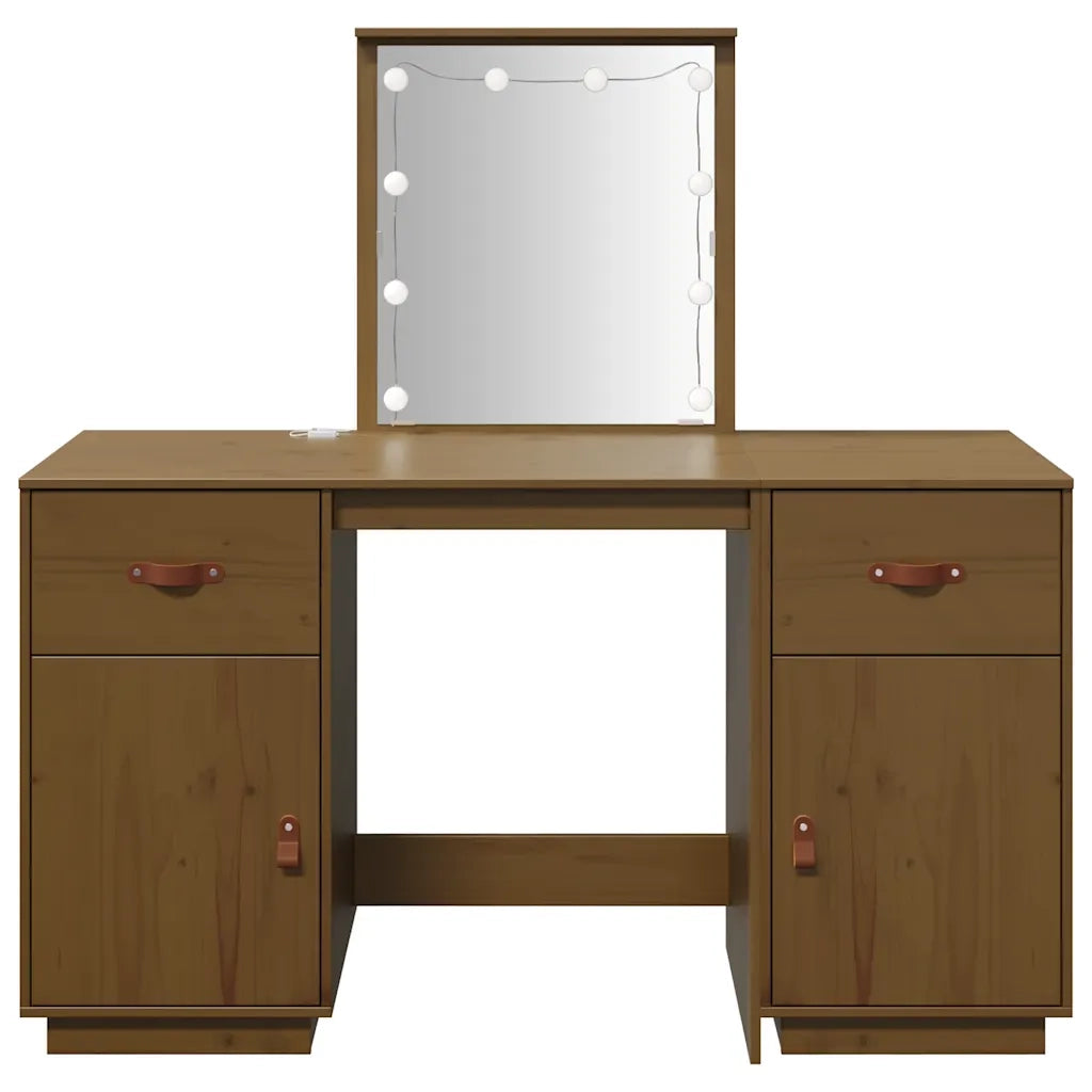 Set Toeletta con LED Marrone ambra in Legno Massello di Pino 3107842