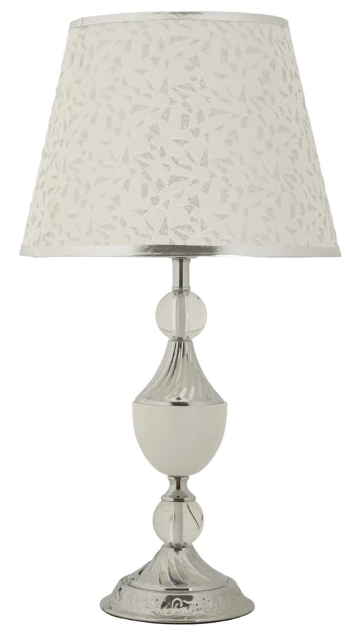 Lampada da Tavolo Kody Ø30x54 cm in Ferro e Tessuto Argento e Bianco