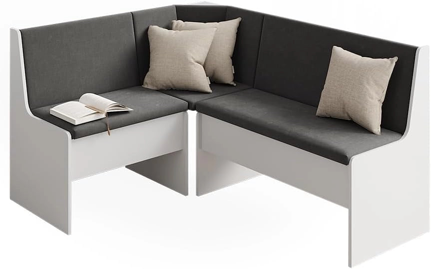 panca ad angolo Ramon, Bianco, 150 x 51 cm con spazio di archiviazione, con vano portaoggetti sotto la seduta per spazio aggiuntivo