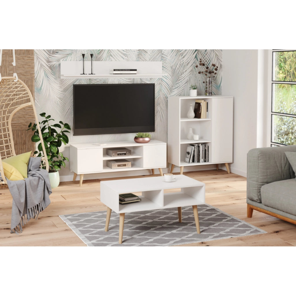 Mobile Porta TV Focus Bianco con Piedini in Legno di Faggio