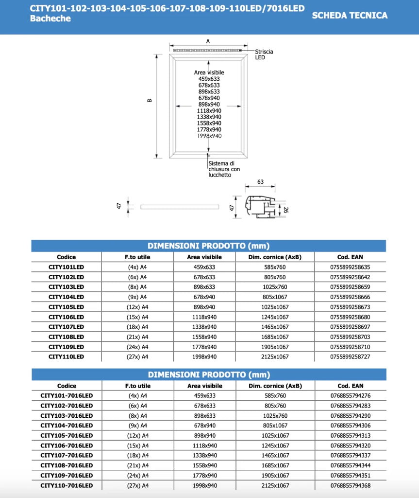 Bacheca per Esterno Certificata IP56 LED - 12 x A4