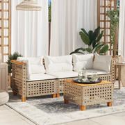 Divano da Giardino con Cuscini a 3 Posti-Sofa da Giardino-Divano da esterno Beige in Polyrattan 920053