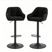 Set di 2 Sgabelli da Bar Girevoli in Chenille e Velluto, Altezza Regolabile, Nero