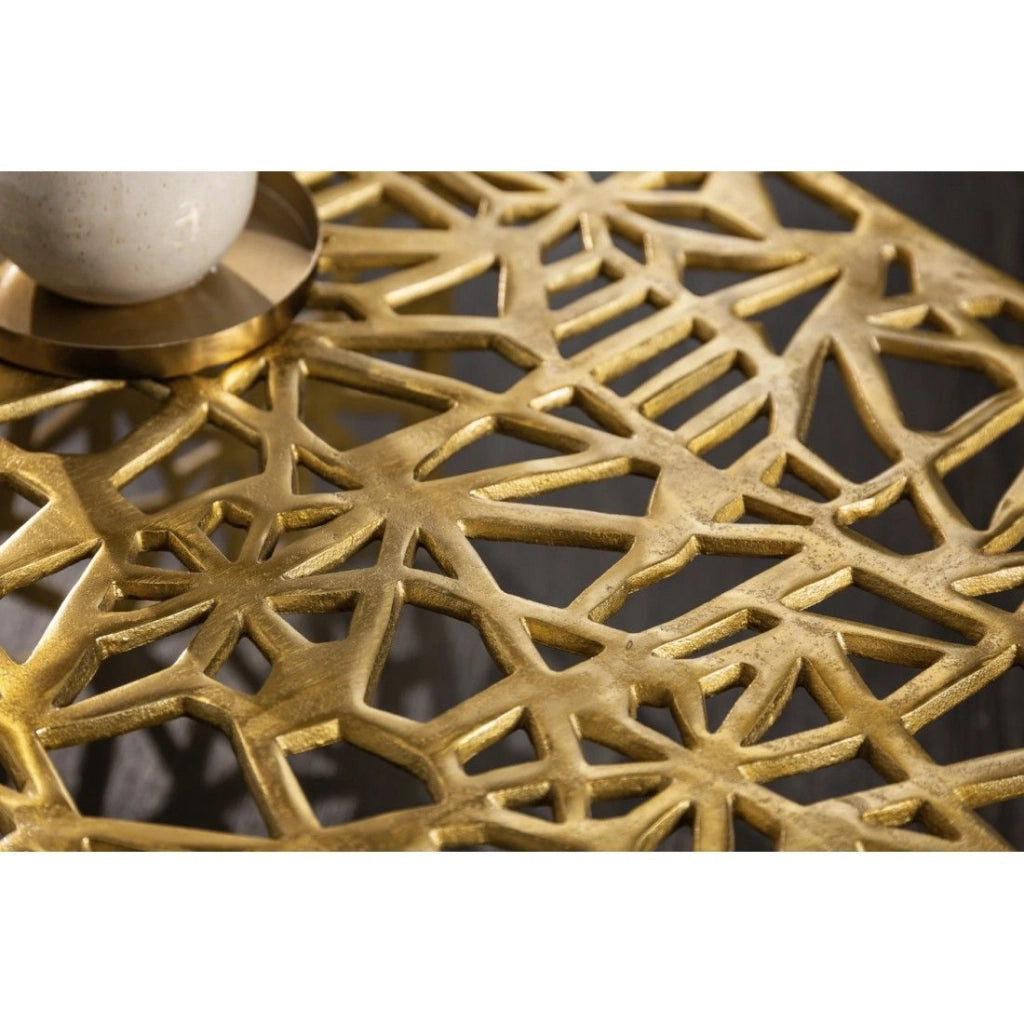 Tavolino basso METRIX quadrato 60 cm – Tavolino basso design in alluminio dorato con motivi geometrici