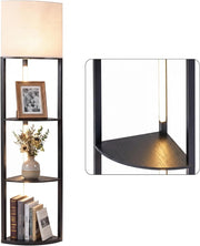 Lampada da Terra Angolare con Mensole, Scaffale a 3 Ripiani con Luci LED Dimmerabili, Paralume in Lino e Interruttore a Pedale, Piantana da Terra per Camera da Letto, Salotto e Studio