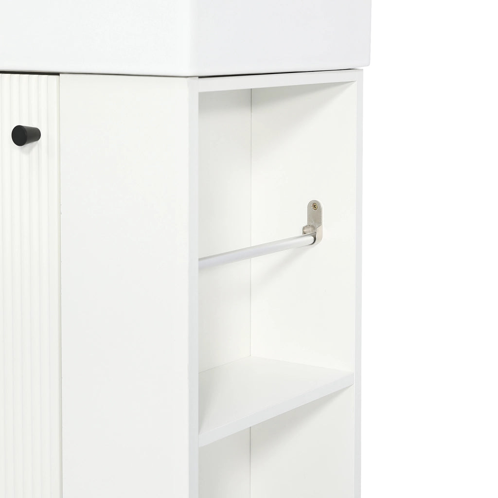 Mobile lavabo da bagno 55 cm freestanding con lavandino in ceramica, porta soft-close e porta carta igienica rimovibile, bianco