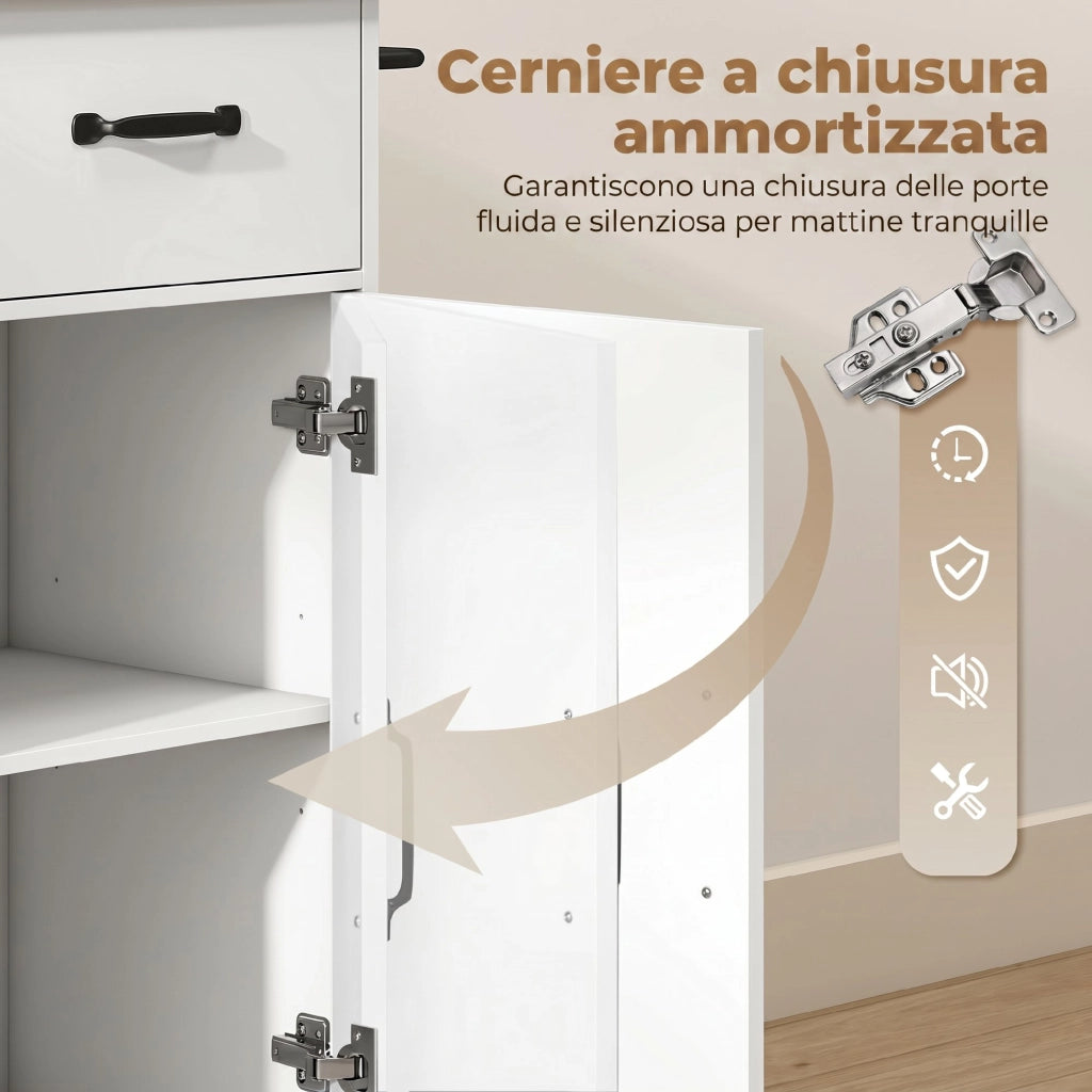 Mobile Cucina con Cassetto, Armadietto e Ripiano Regolabile, Bianco