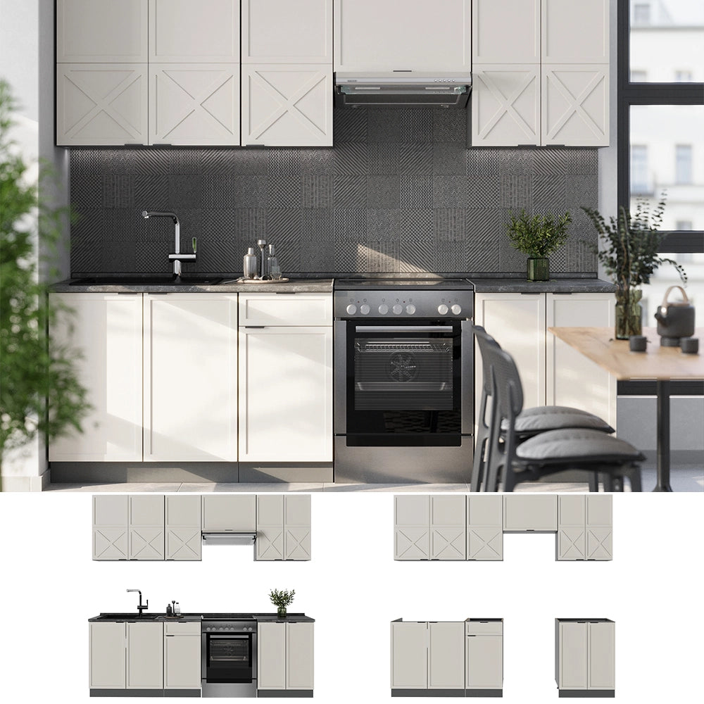 Cucina componibile Fame-Line GrigioBeige/Antracite 240 cm, PL Rovere Vicco