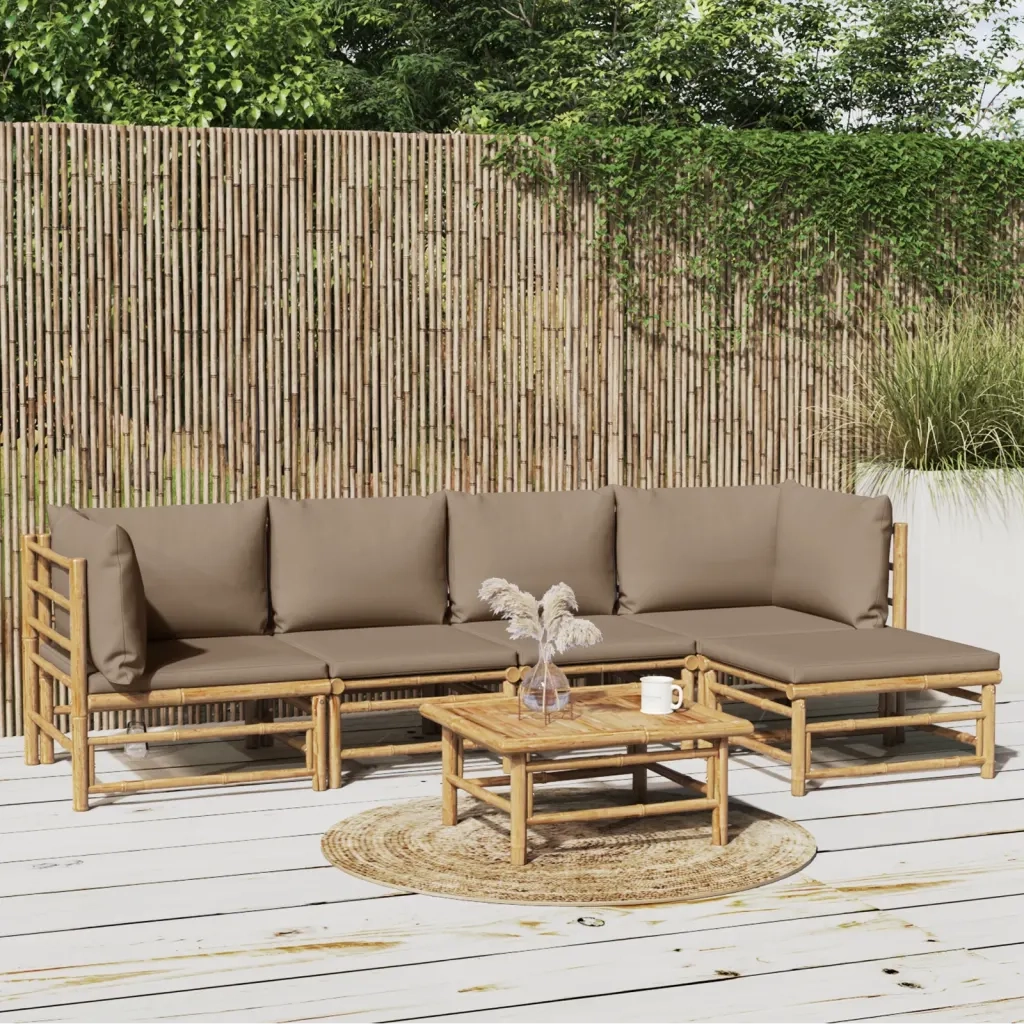 Set Salotto da Giardino 6pz con Cuscini Tortora Bambù 3155136
