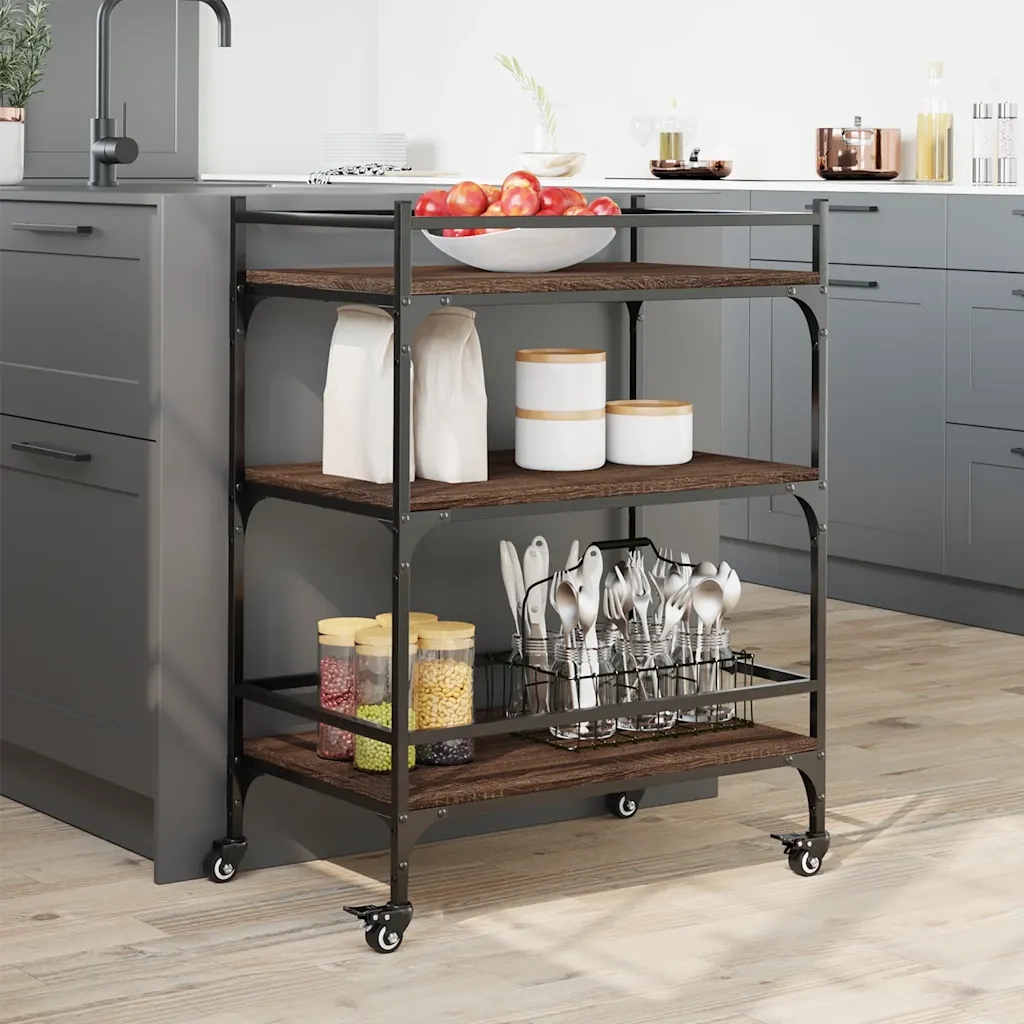 Carrello Cucina-Scaffale per Cucina Rovere Marrone 65x40x86,5 cm Legno Multistrato