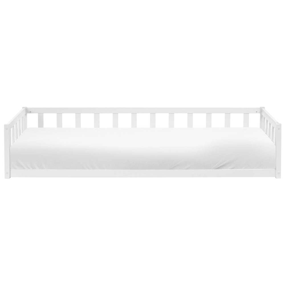 Letto a terra per bambini in legno di pino bianco 90 x 200 cm con rete a doghe per bambini piccoli