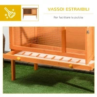 Gabbia per Conigli Conigliera da Esterno in Legno di Abete 90 x 45 x 65cm