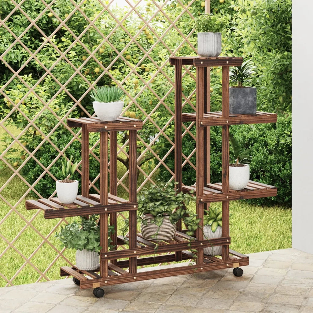 Portafiori con Ruote-Supporto per Piante Mobile-Rastrelliera per Fiori 95x25x101 cm in Legno Massello di Abete 520646