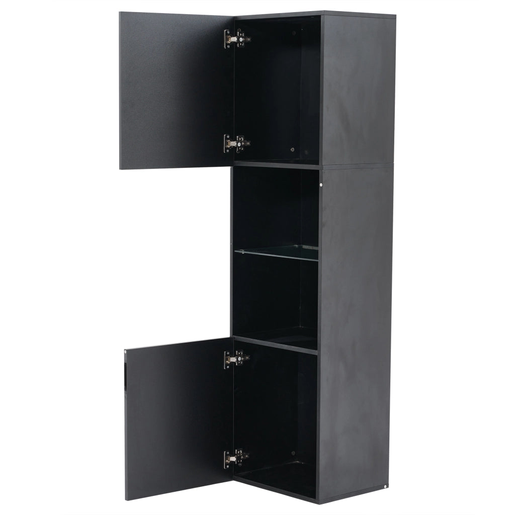 Vetrina con LED e 2 ante con ripiano in vetro temperato per soggiorno o ufficio in truciolato nero 45 × 35 × 160 cm