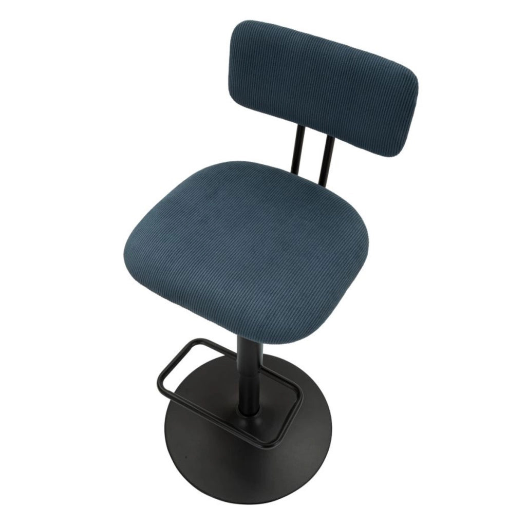 Set 2 sgabelli bar Light Navy blu con schienale, struttura nera regolabili in altezza