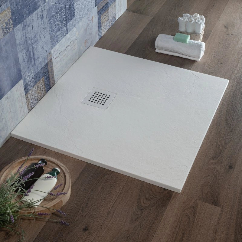 Piatto Doccia Quadrato 90x90 cm Bianco Effetto Pietra Ultra Slim