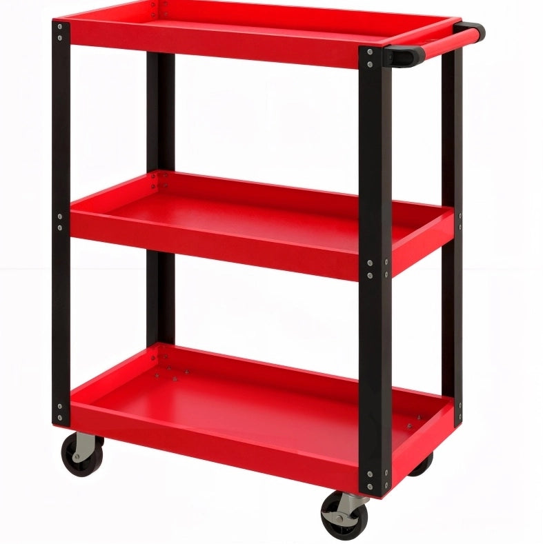 Carrello portautensili a 3 ripiani in metallo rosso