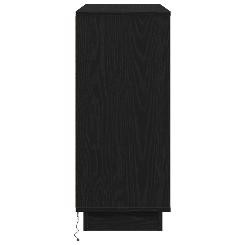 Sideboard  con LED in rovere nero 90x32x75 cm in legno ingegnerizzato