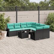 Set Divani da Giardino 9 pz con Cuscini Nero in Polyrattan 3219956