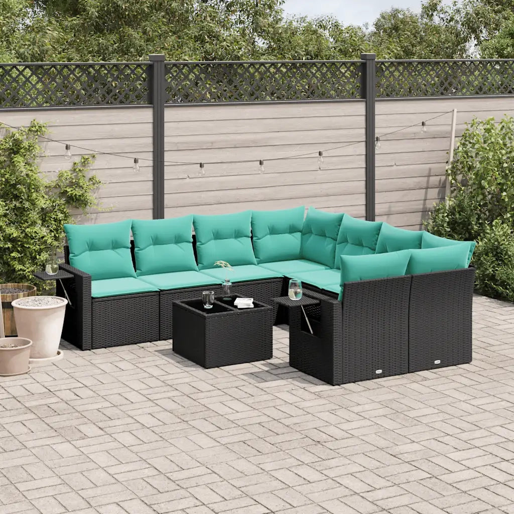 Set Divani da Giardino 9 pz con Cuscini Nero in Polyrattan 3219956