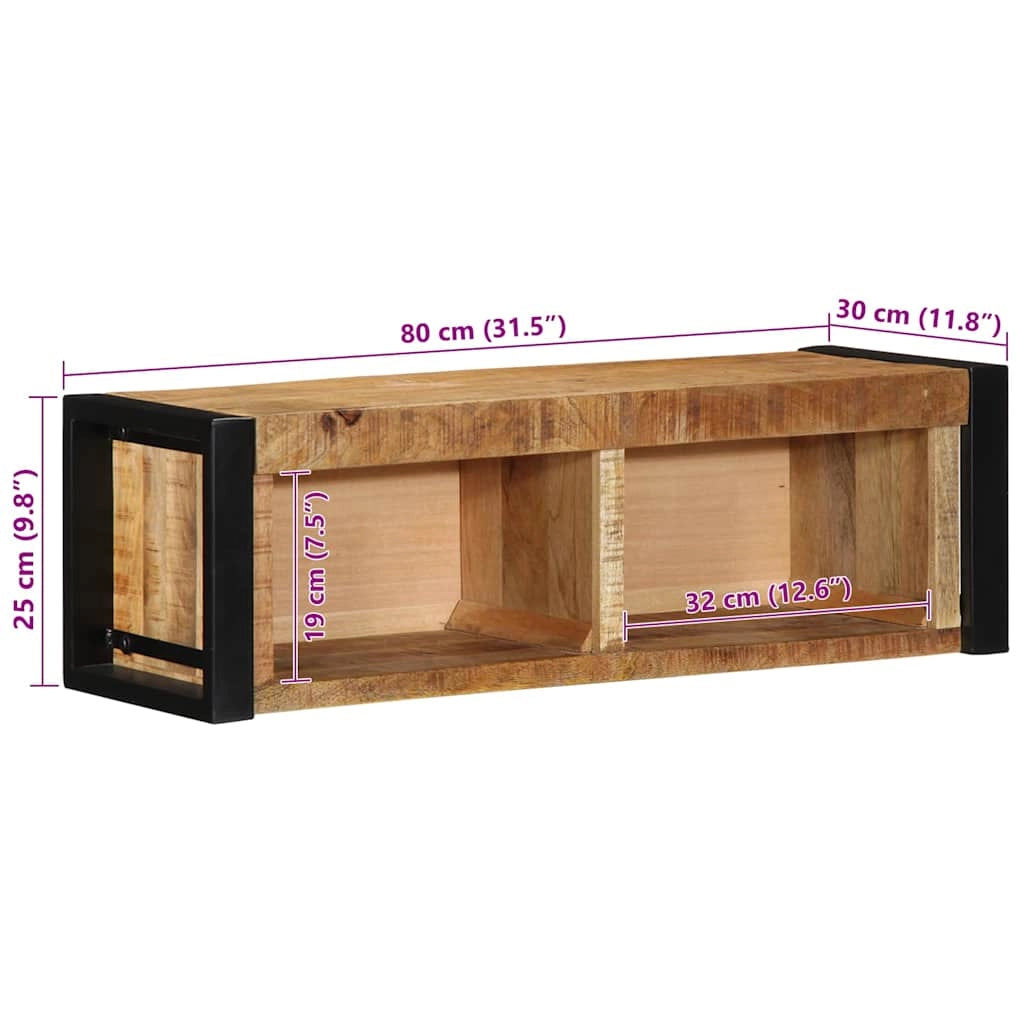 Pratico mobile porta TV da parete con contenitore 80 x 30 x 25 cm in legno massello di mango grezzo 02_0057661