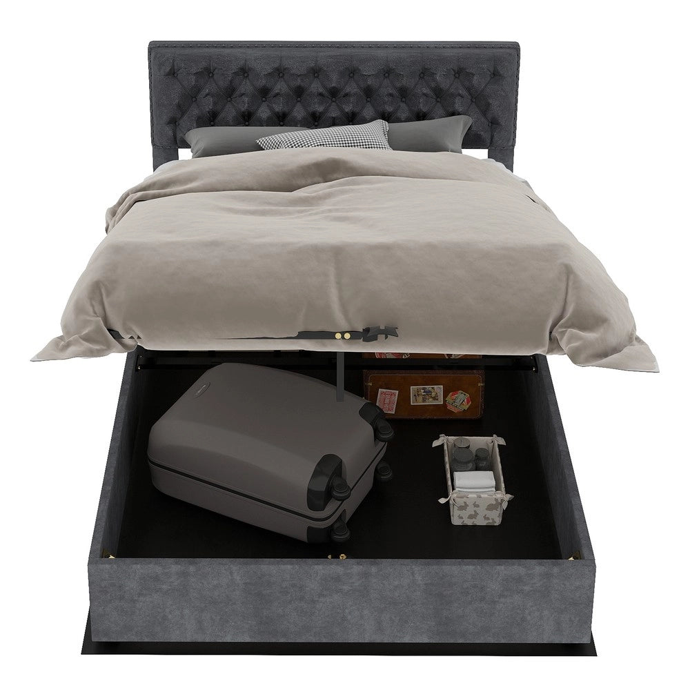 Letto Contenitore Imbottito ¨C MINIMAL ¨C Grigio 160x200 con Testiera, Idraulico