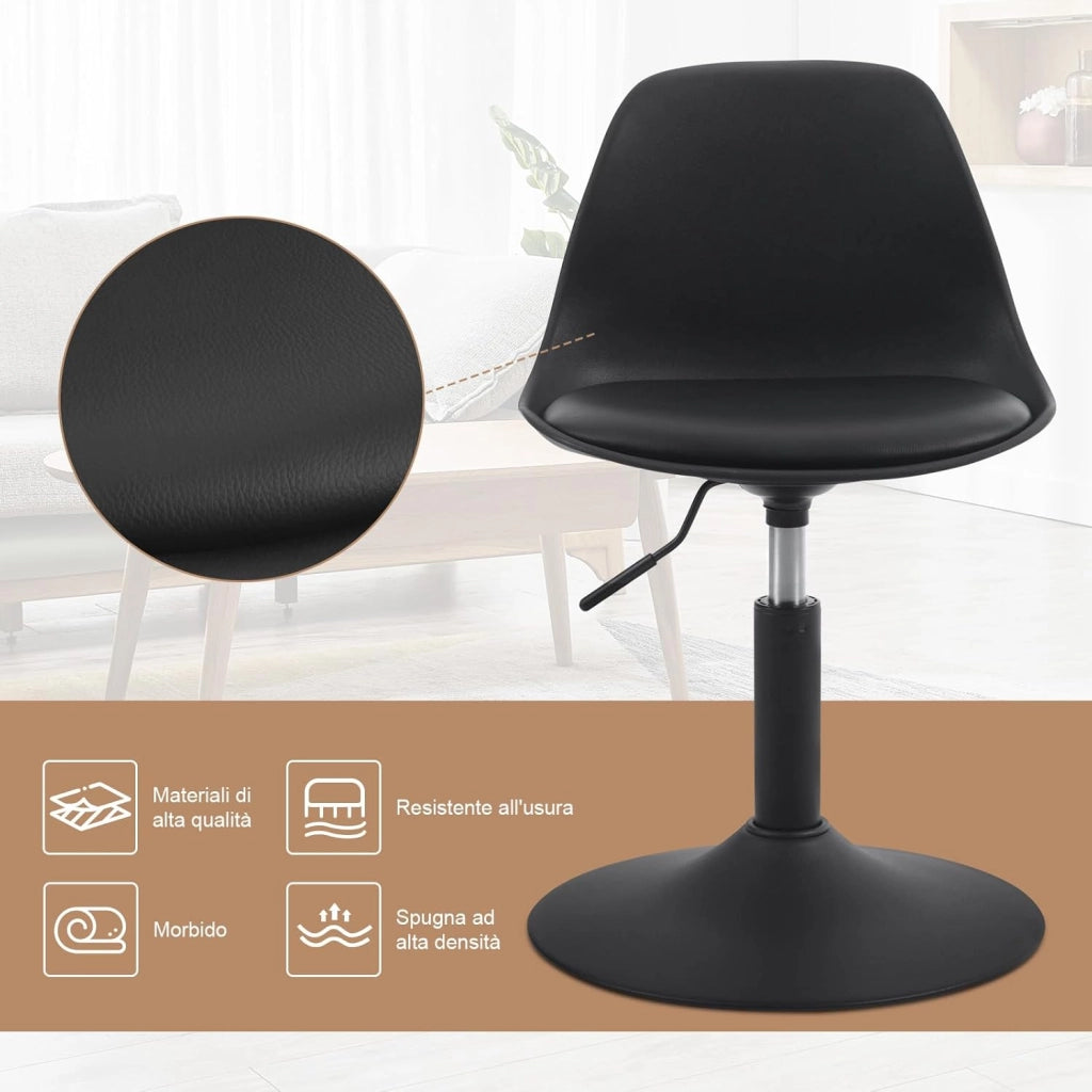 Sgabello con Schienale Moderno Sedia da Cucina Girevole a 360° Altezza Regolabile Senza Braccioli in PU Altezza della Sedia 39,5cm-50,5cm Nero BH304sz-1
