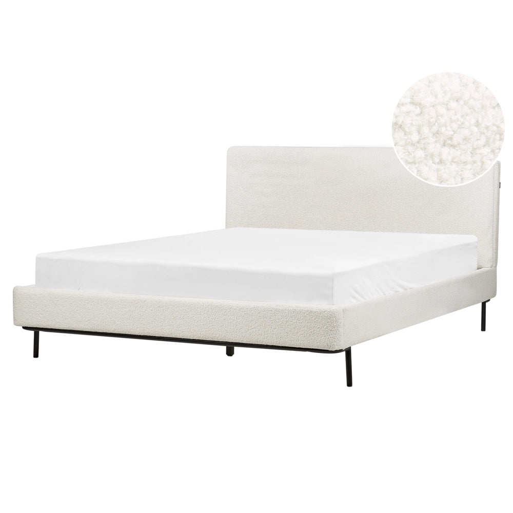 Letto a doghe Bianco Bouclè Imbottito 160 x 200 cm EU Matrimoniale Design Moderno