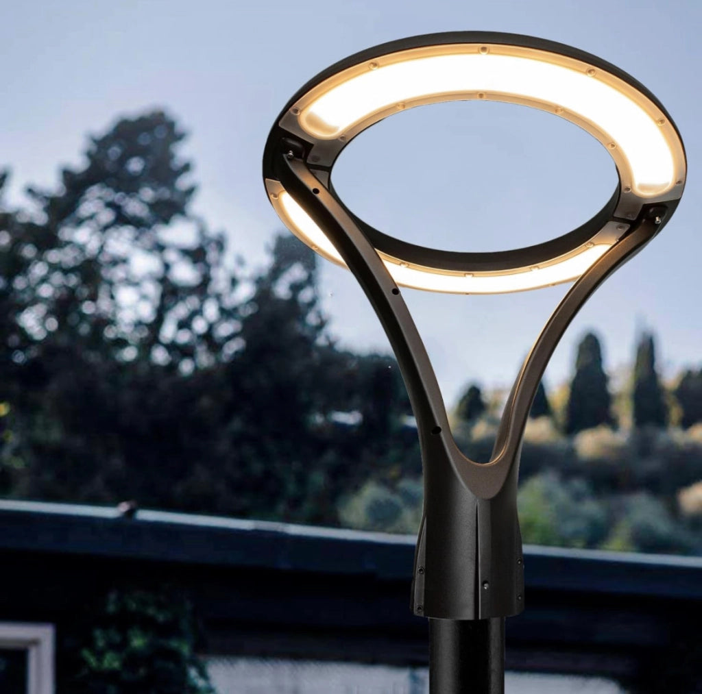 Lampione moderno LED 100W cerchio luminoso IP65 da Giardino viali a luce Calda 3000k