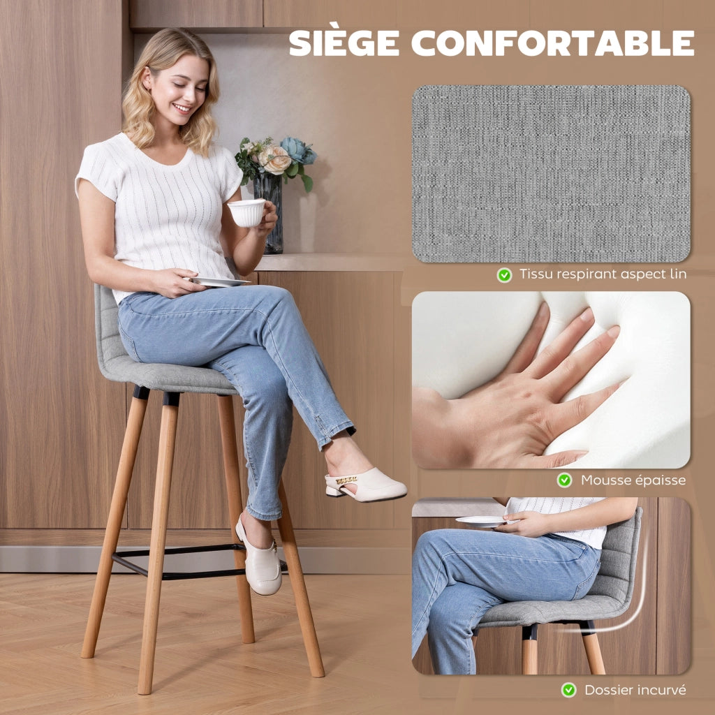 Set di 2 sgabelli da bar ¨C zephmum ¨C imbottiti in grigio, 48x48x99,5 cm