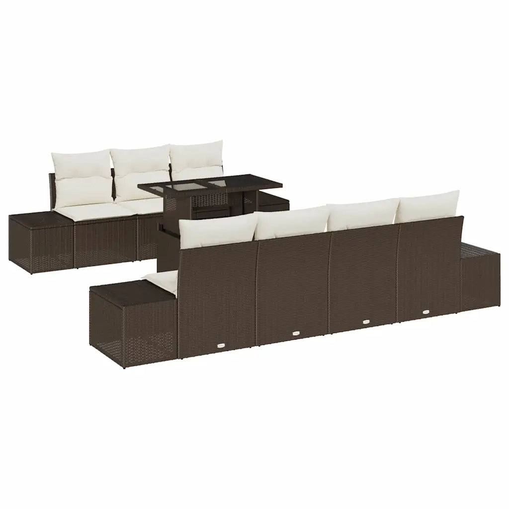 Set Divano da Giardino con cuscino 8 pcs Marrone e Crema
