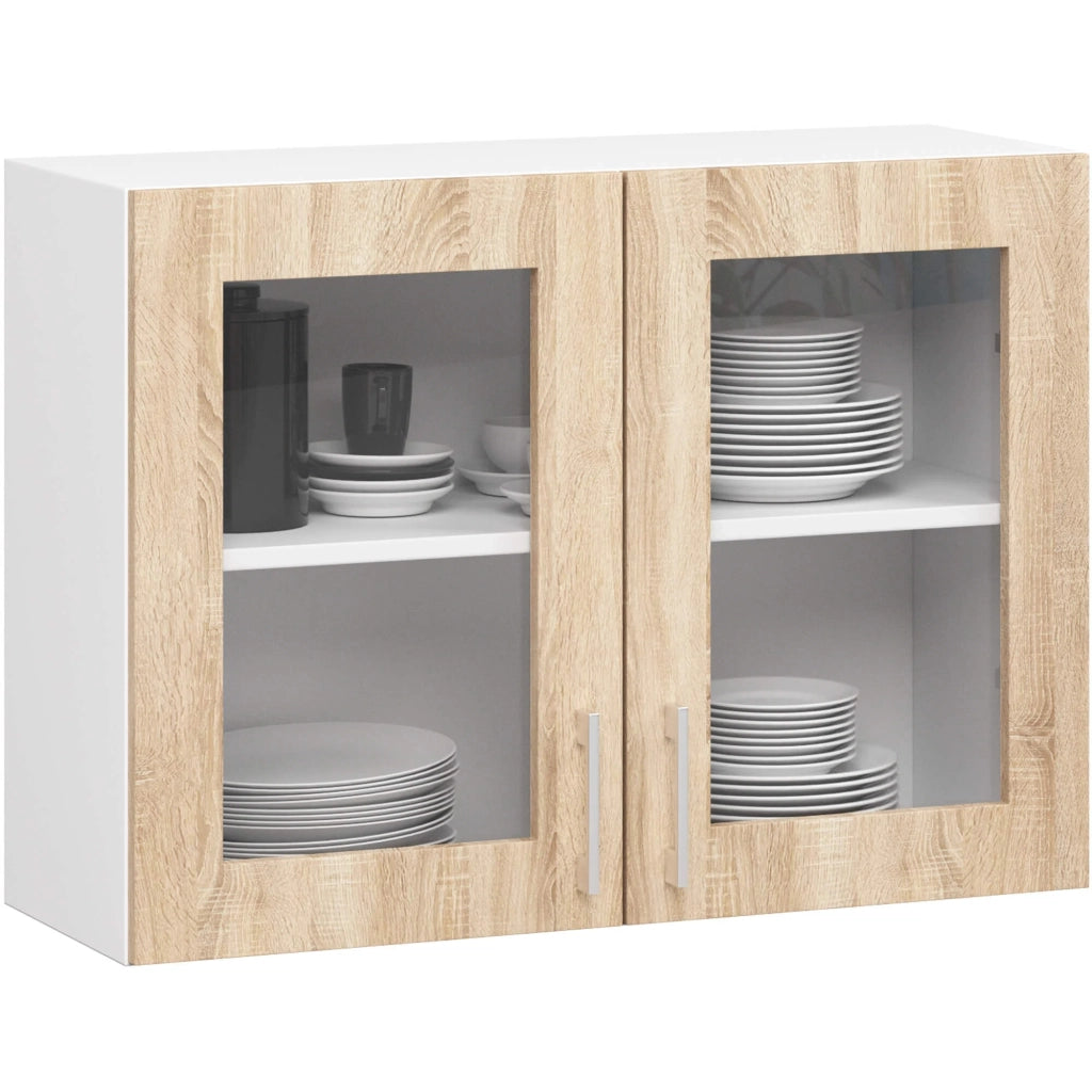 Vetrina da cucina sospesa AKORD LIMA Bianca 80 cm 2 porte inserto frontale Quercia Sonoma 80x30,5x58 cm
