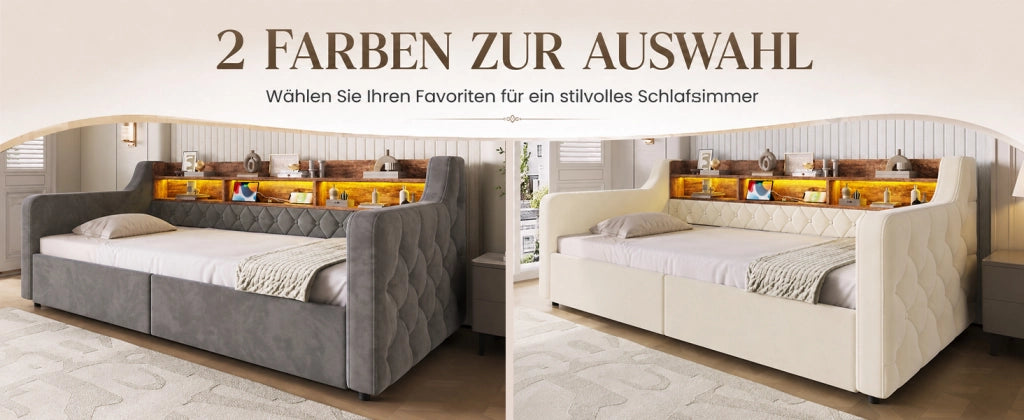 Letto imbottito con contenitore e LED, testiera con ripiano e ricarica, 2 cassetti, velluto dark gray 90 × 190 cm