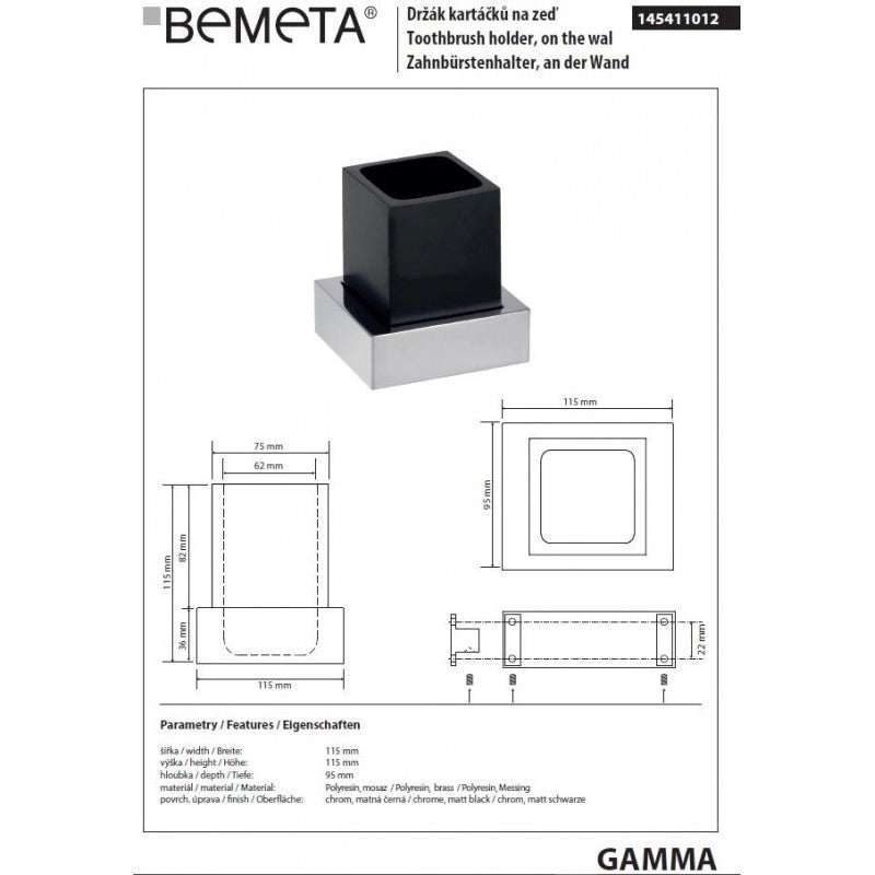 Portaspazzolino da parete GAMMA in ottone cromo opaco nero