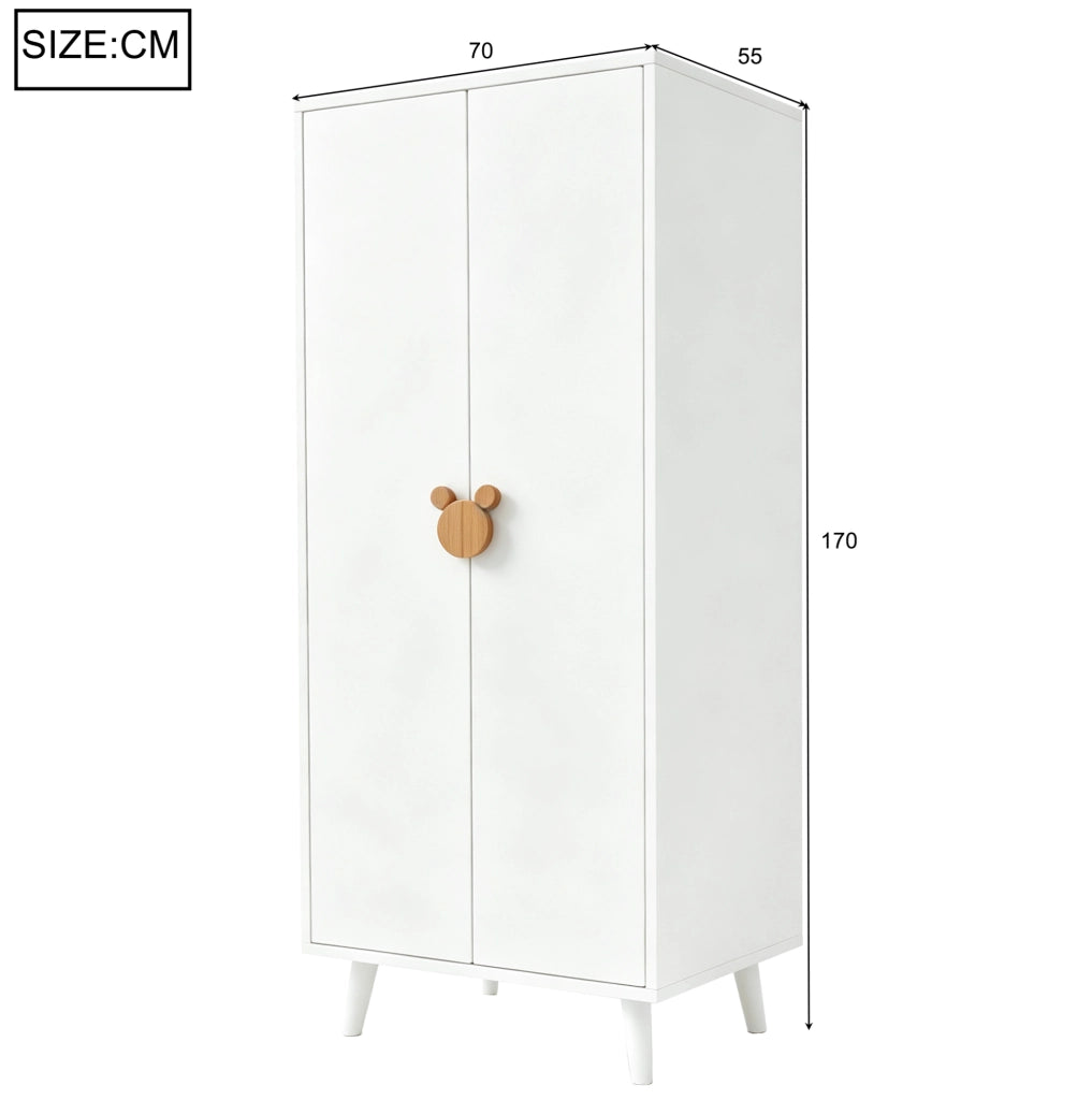 Armadio a due ante 70 x 55 x 170 cm in MDF; bianco; con vani interni e piedi rialzati