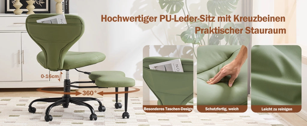 Set Sedie da Pranzo in Pelle Verde ¨C Minimal ¨C Schienale Largo Imbottito con Ruote