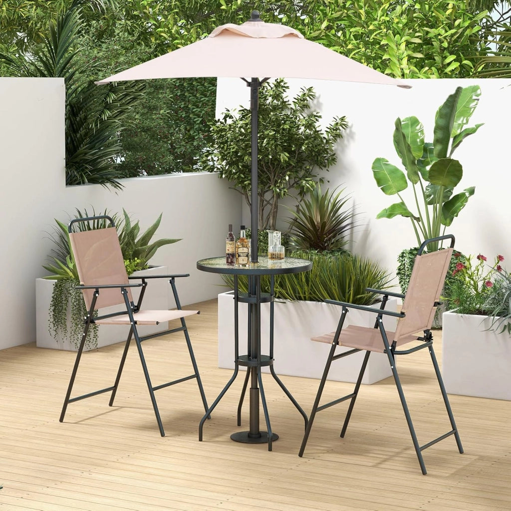 Set di Mobili da Giardino Con Ombrellone, Tavolo da Bistrot Con 2 Sedie Pieghevoli, 4 Pezzi, Set da Balcone Rotondo