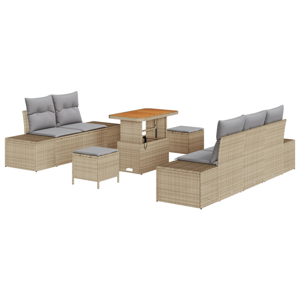 Set Divano da Giardino  8 Pezzi con Cuscini Beige Polyrattan Acacia