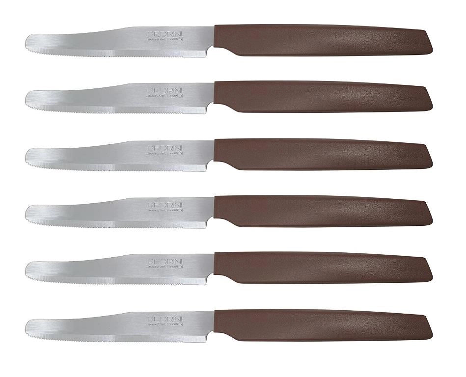 Set 6 Coltelli da Tavola Cucina Active Lama Seghettata Marroni Pedrini