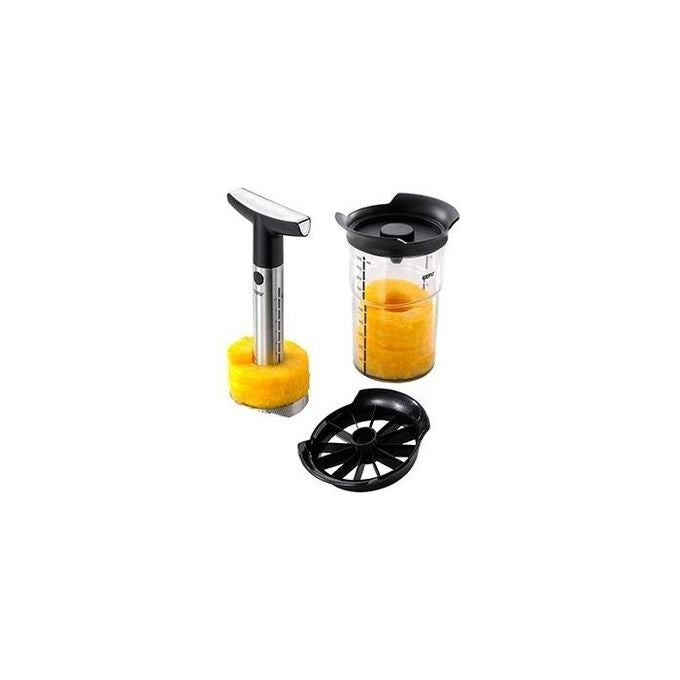 Gefu 13550 Professional Plus Taglia Ananas in Acciaio Inox con Contenitore da 1000 ml e Set di Coltelli colore Nero Argento