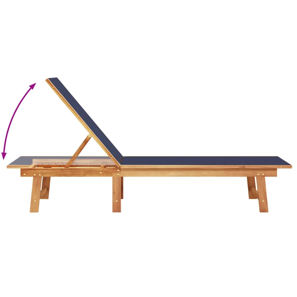 Lettini Prendisole 2 pz | Sdraio da giardino | Lettino da sole con Tavolo Blu Legno Acacia e Textilene