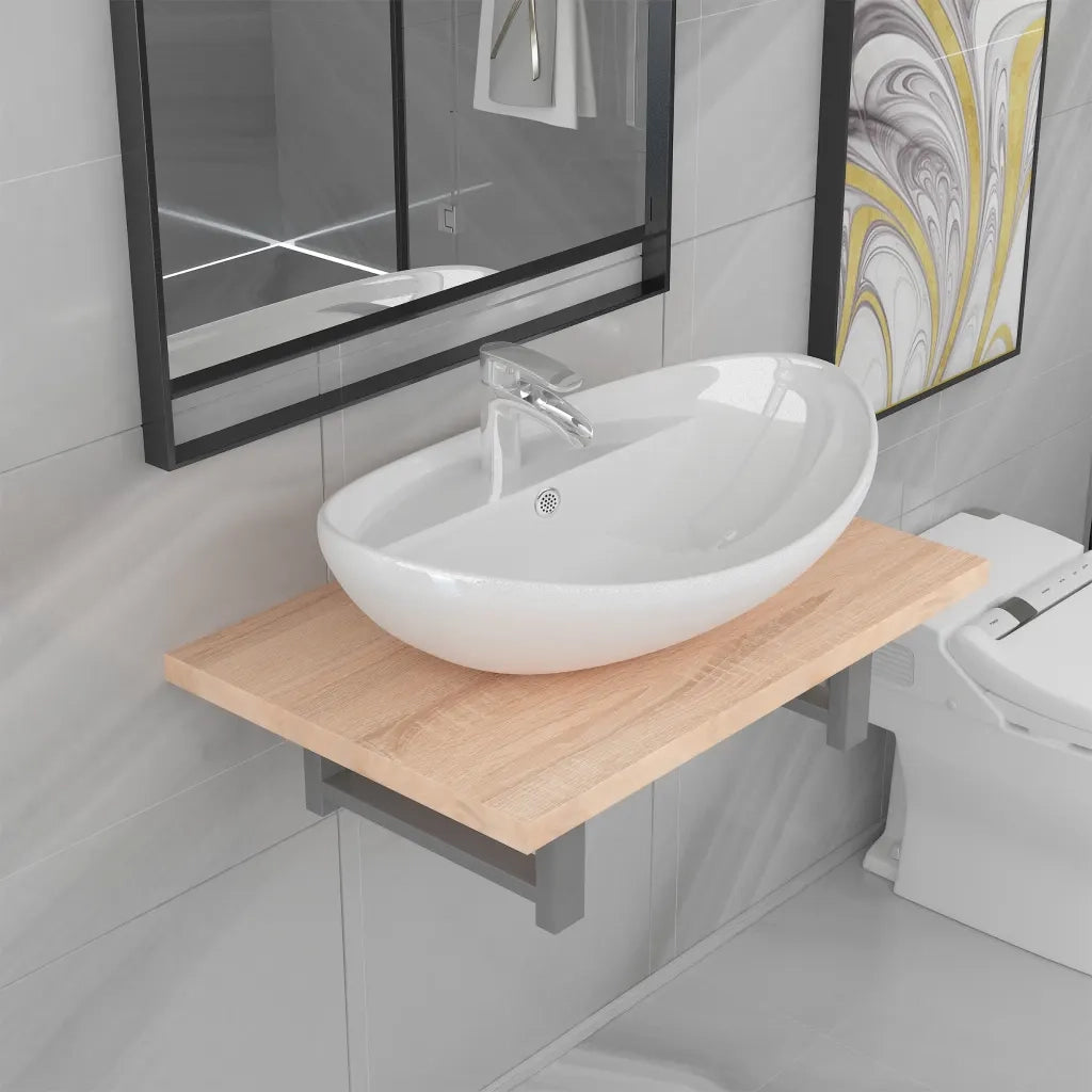 Set Mobili da Bagno | Armadio da bagno 2 pz Ceramica Rovere