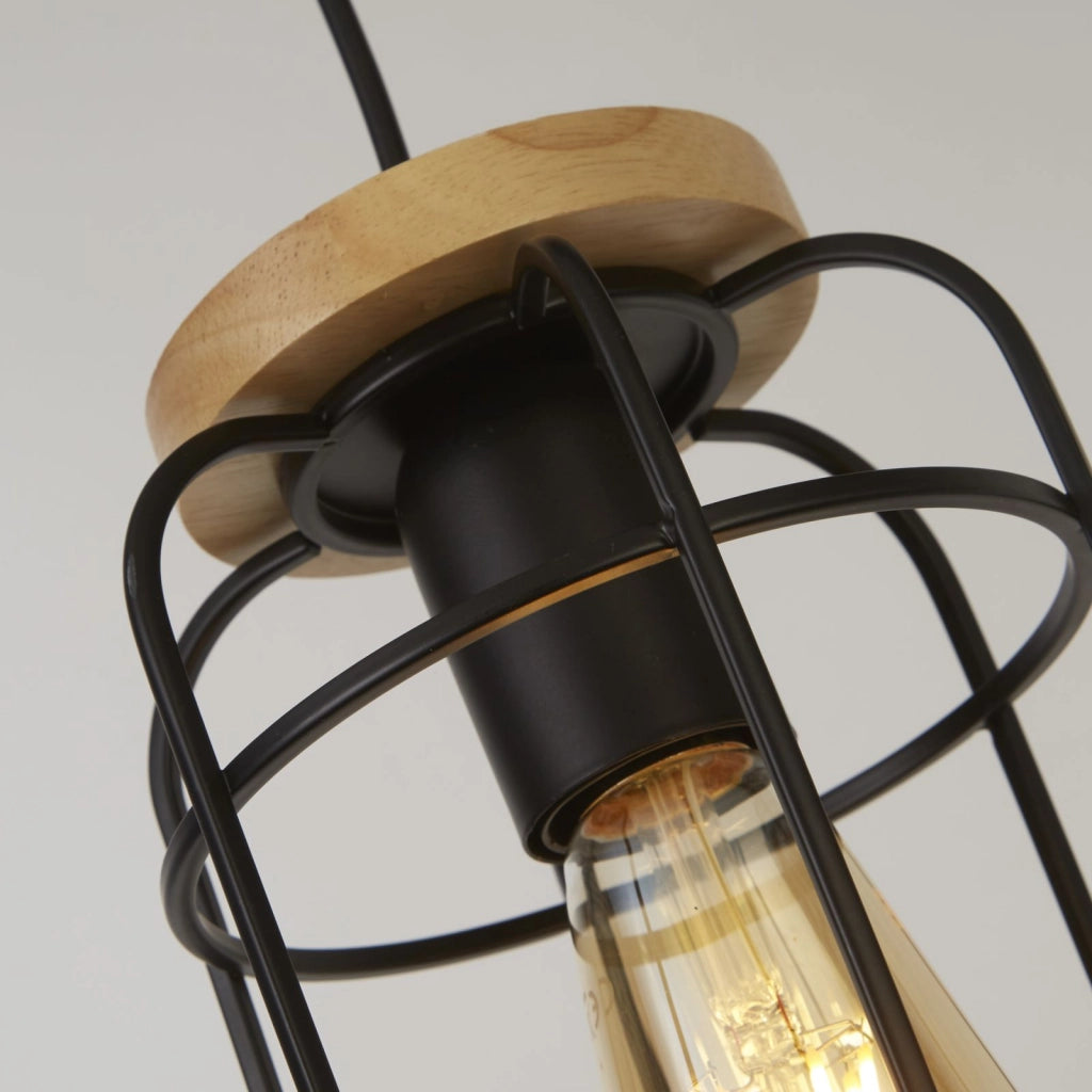 Vision Pendant - Metallo nero opaco e legno